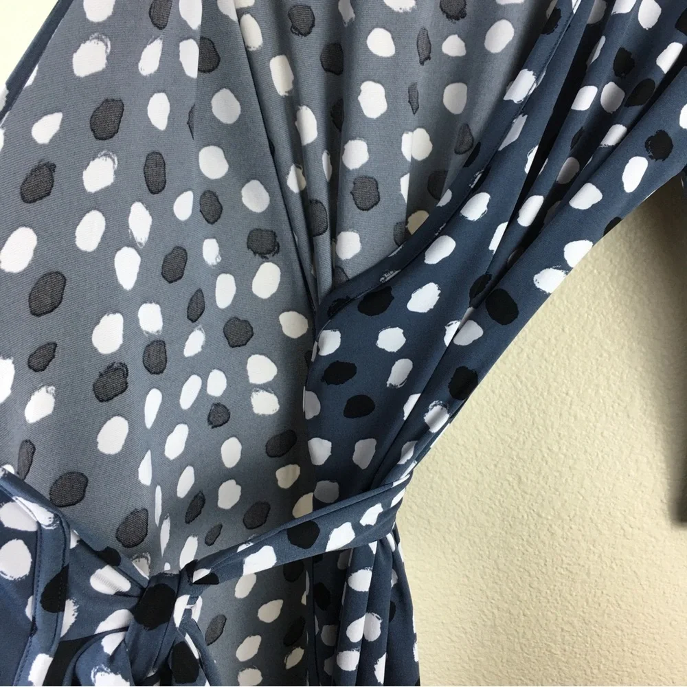 Banana Republic Wrap Dress Gray Black White Polka Dot Stretch 3/4 Sleeve Size S - Picture 10 of 13